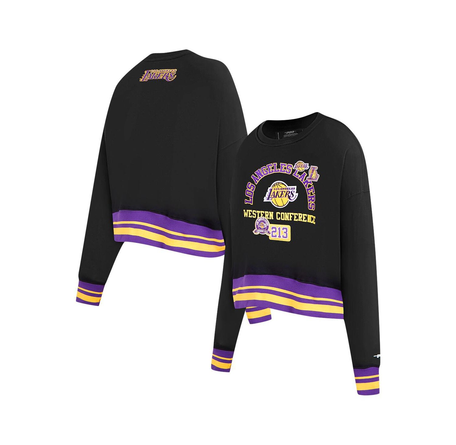 Women's Black Los Angeles Lakers Area Code Cropped Pullover Sweatshirt