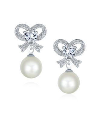 Victorian Dangle Chandelier Earrings with CZ Pearl and Bow Design