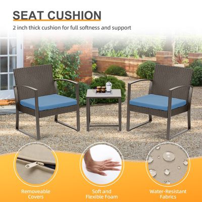 3-Piece Patio Furniture Set, Outdoor Rattan Wicker Chairs with Table, Sofa Set Including Cushions