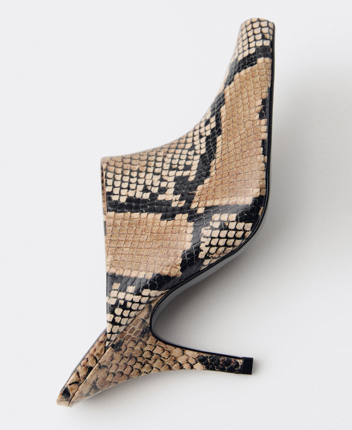 Mango Animal-print Open-back Leather Heeled Shoes Beige In Beige