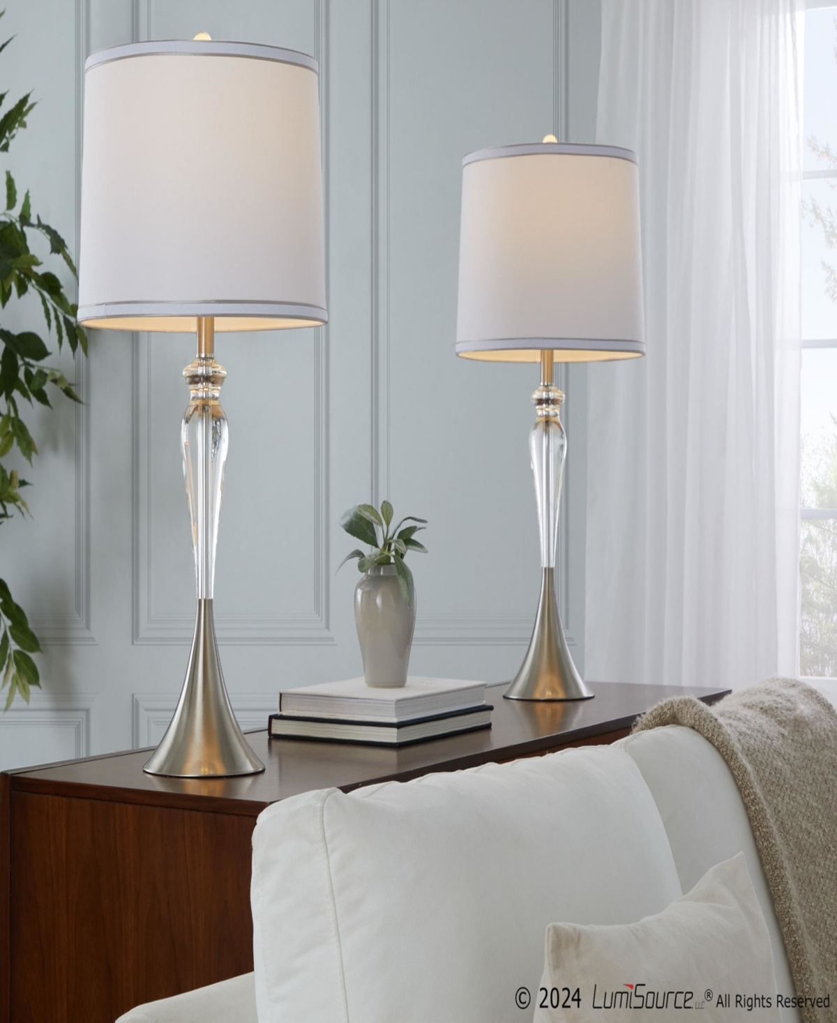 Lumisource Ashland 28" Crystal Table Lamp, Set Of 2 In Clear,silver