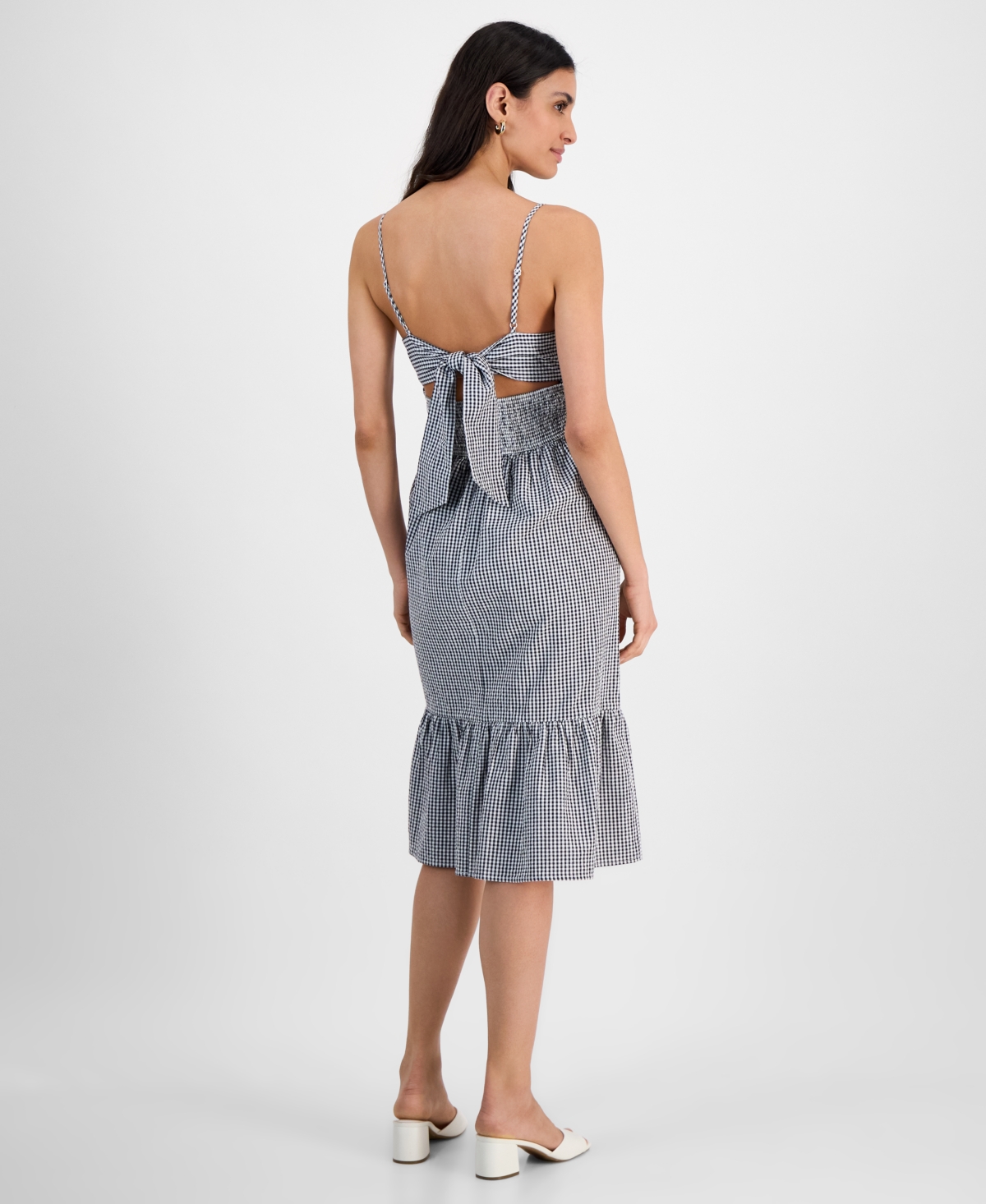 Shop Kingston Grey Juniors' Gingham Tie-back Midi Dress In Black,white