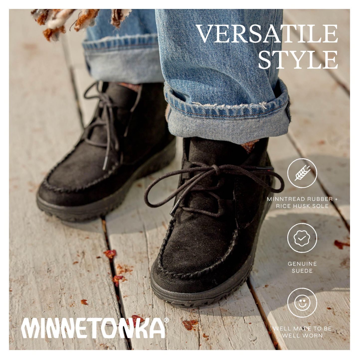 Женские ботинки Minnetonka Tealey Lace-up Suede Ankle, цвет: Чёрный — фото 3
