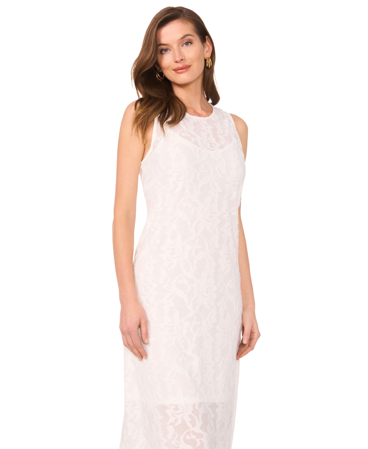 Vince Camuto Women's Sleeveless Textured-lace Maxi Dress In Ultra White
