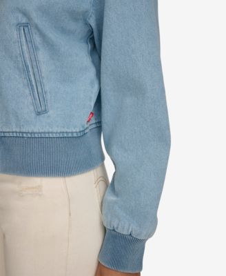Levi's Women's Ribbed-Edge Cropped Denim Bomber Jacket - Macy's