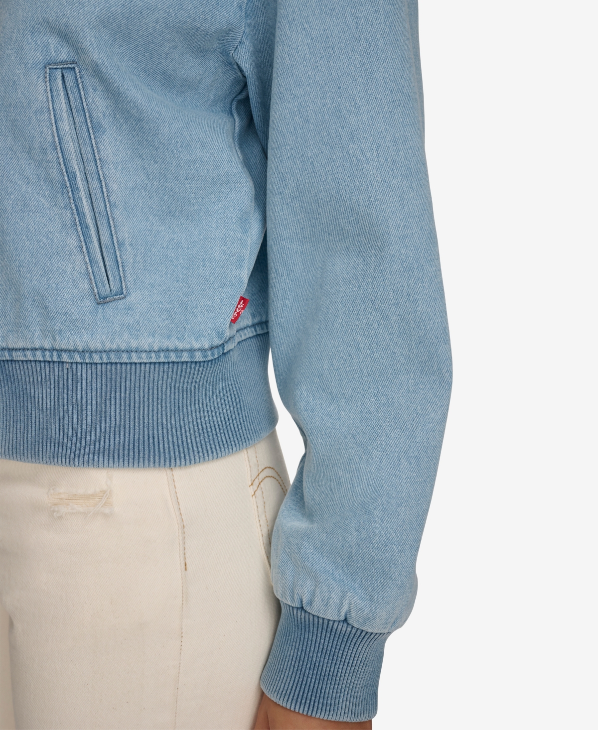 Levi's Women's Ribbed-edge Cropped Denim Bomber Jacket In Light Wash Denim