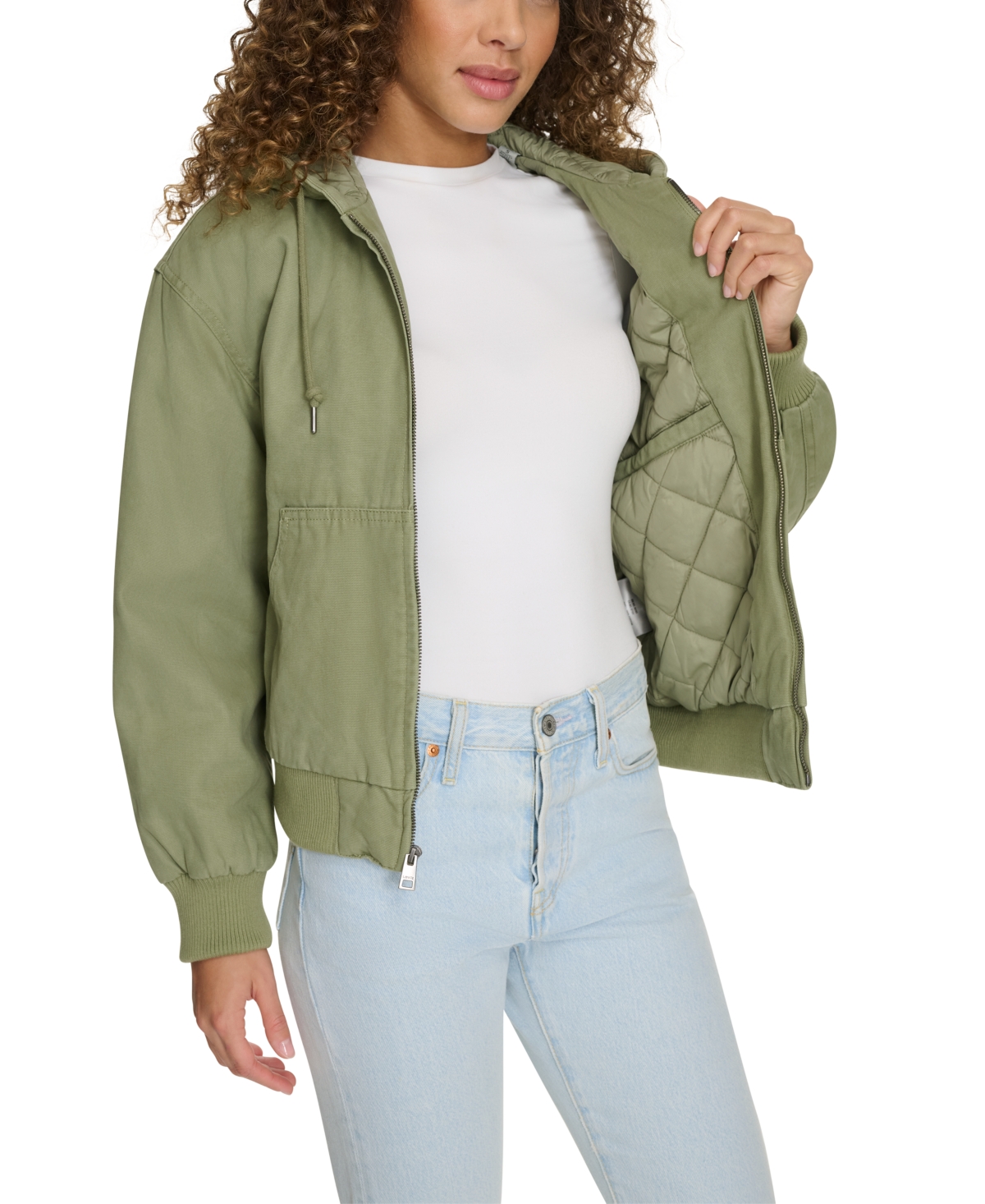 Levi's Women's Relaxed Workwear Hooded Bomber Jacket In Sage