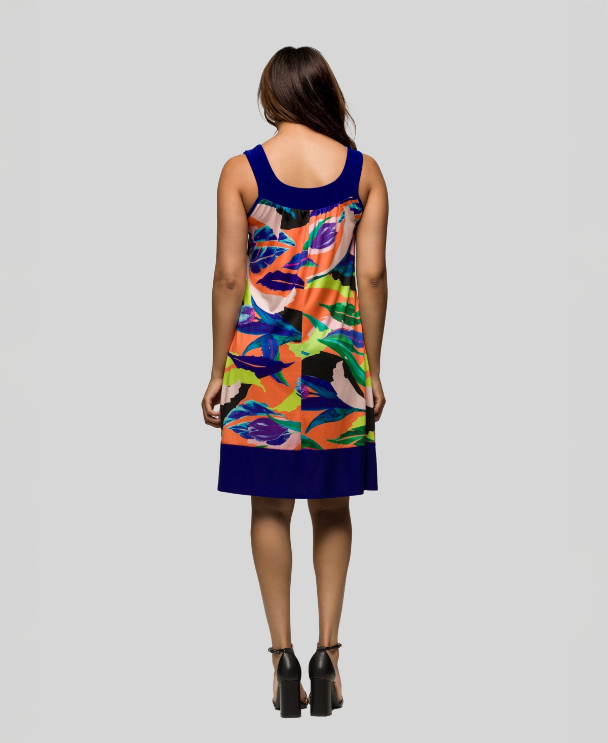 24seven Comfort Apparel Maternity Multicolor Scoop Neck Sleeveless Knee Length Dress In Blue