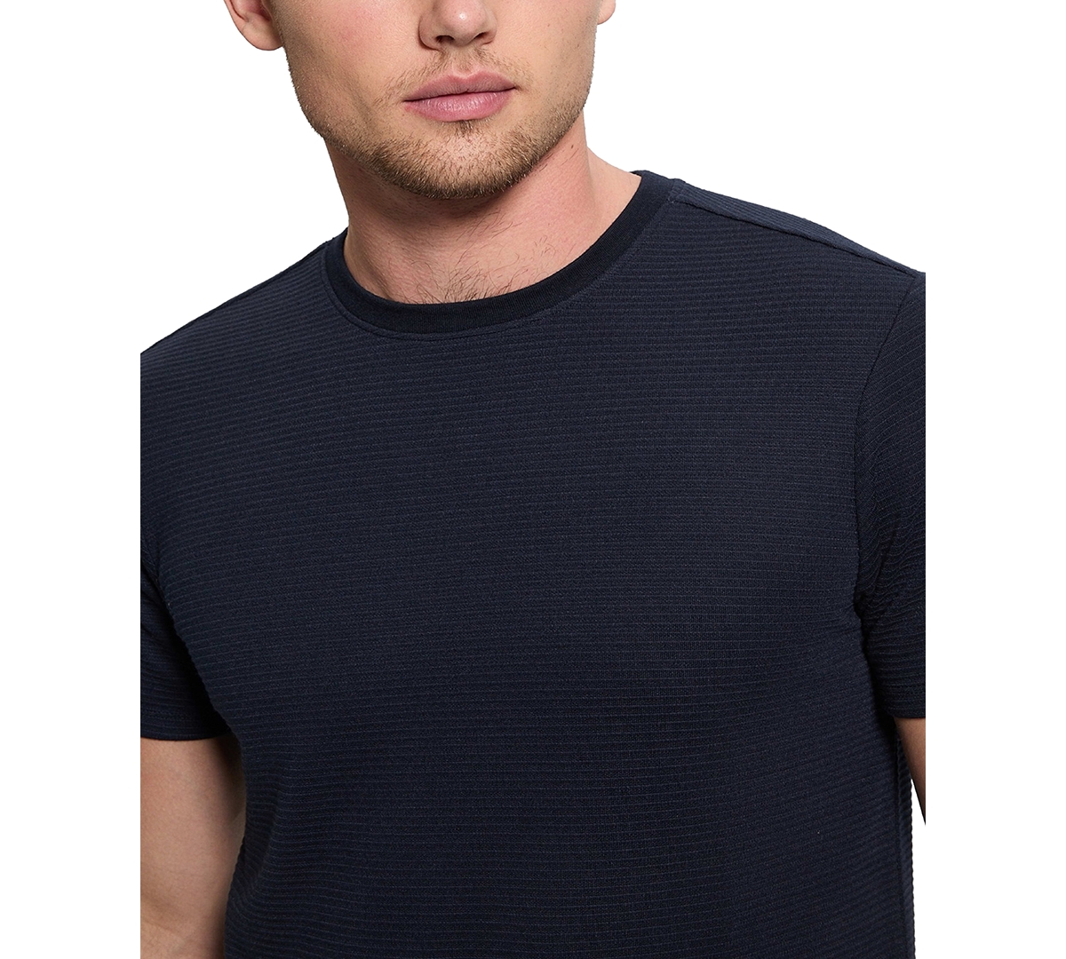 Men's Relaxed Fit Linear Textured Short Sleeve Crewneck T-Shirt - Blue