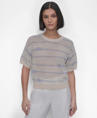 DKNY - Women's Short-Sleeve Crochet Sweater