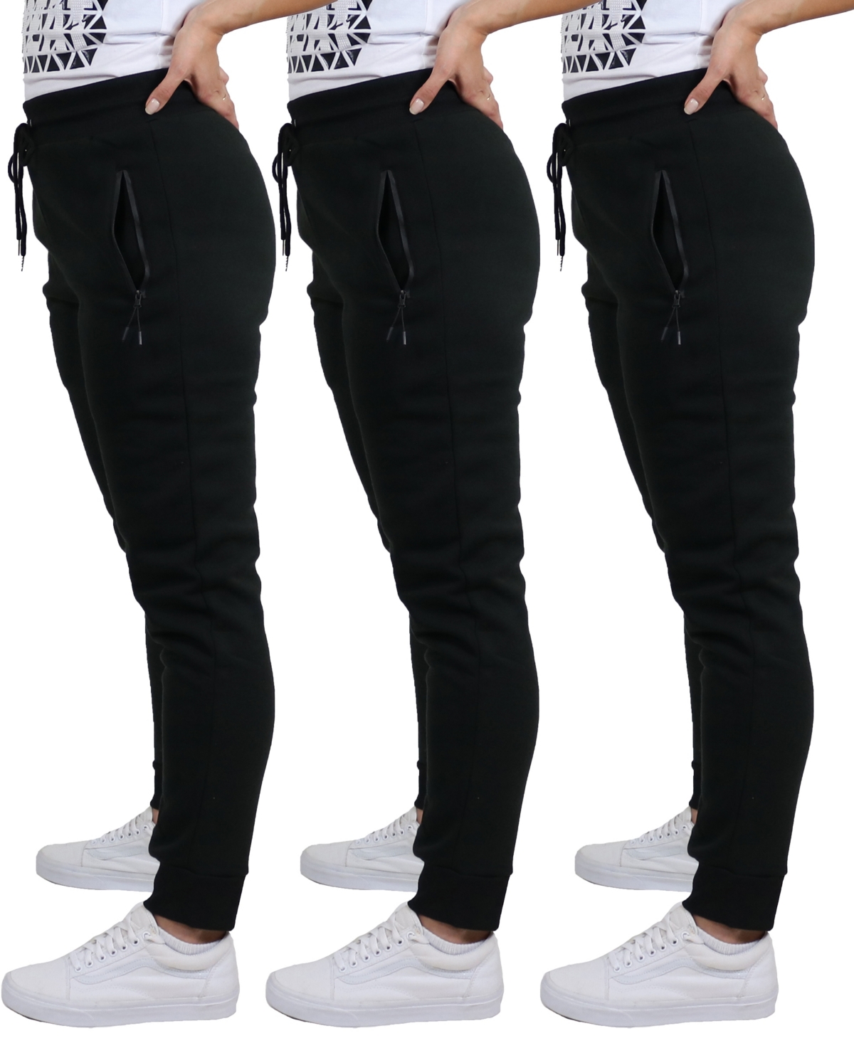 Galaxy By Harvic Women's Pro Star Loose Fit Fleece Lined Jogger Sweatpants 3-pack In Black