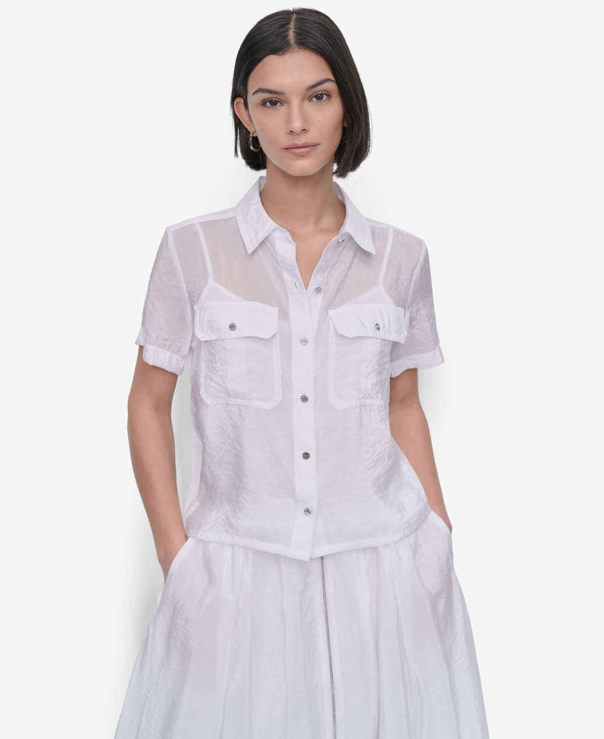 Women's Short-Sleeve Button-Front Tech Shirt - Black