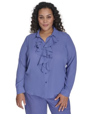 Calvin Klein - Plus Size Ruffled Long-Sleeve Button-Front Shirt