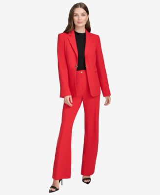 Womens Logo Clasp Notch Lapel Blazer Straight Leg Trousers