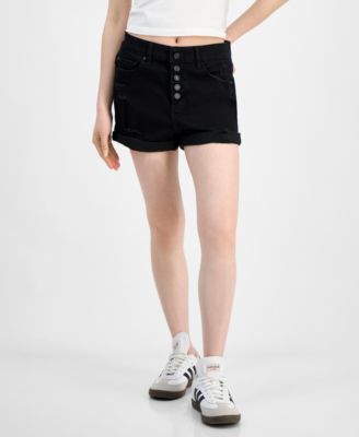 Juniors' Exposed-Button High Rise Destructed Shorts