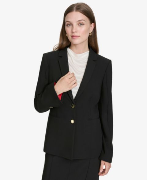 Женский пиджак Halston Contrast-Lined Two-Button Blazer, цвет: Чёрный