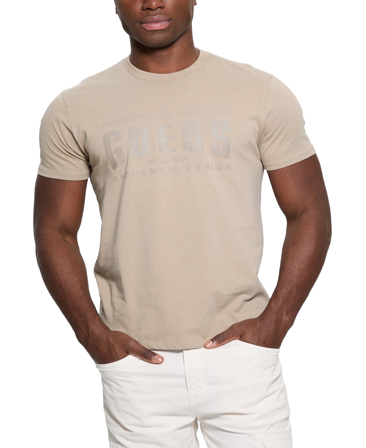 Men's Relaxed Fit Short Sleeve Crewneck Logo T-Shirt - Tan