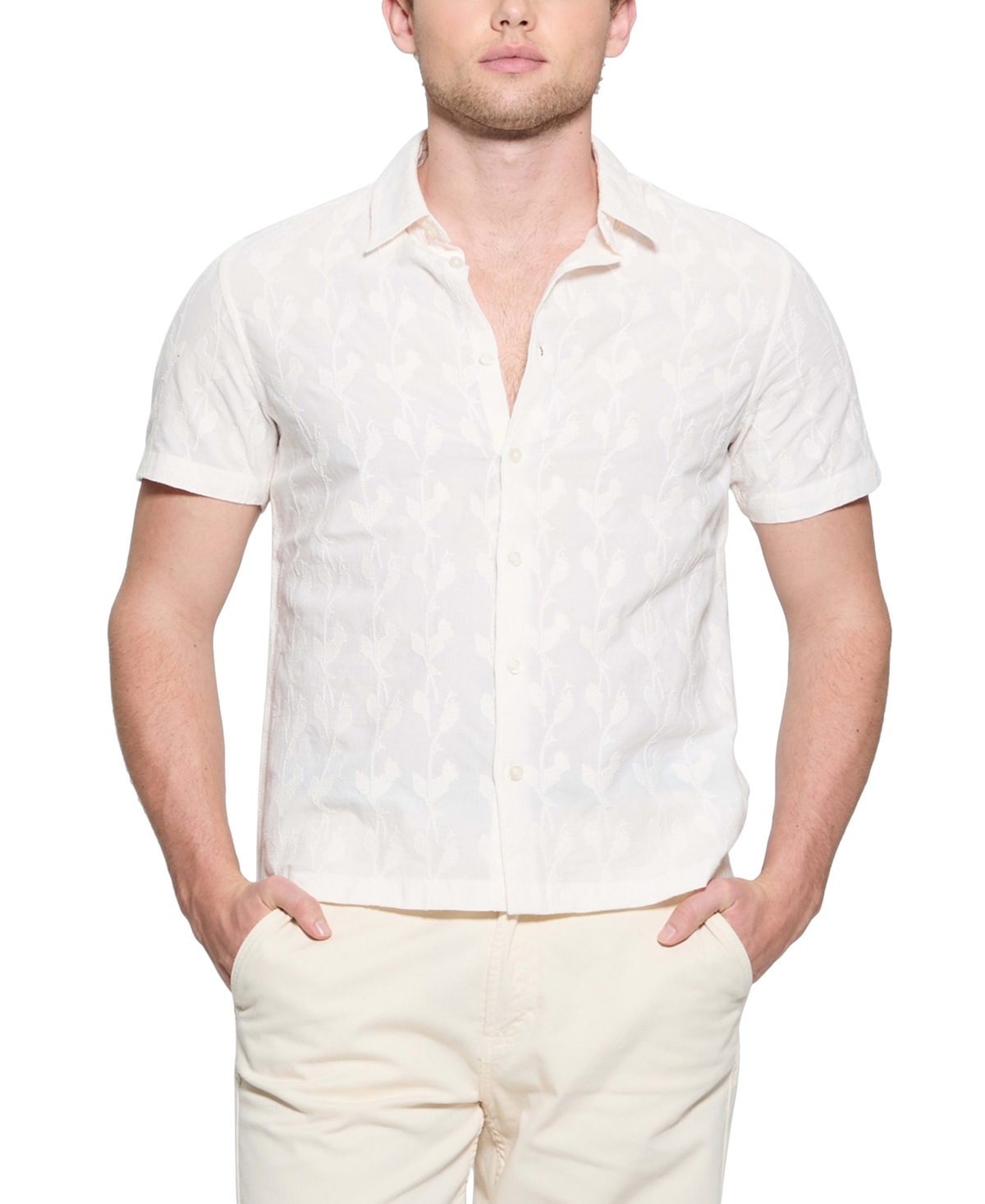 Men's Jacoby Relaxed Fit Short Sleeve Button-Front Embroidered Shirt - White
