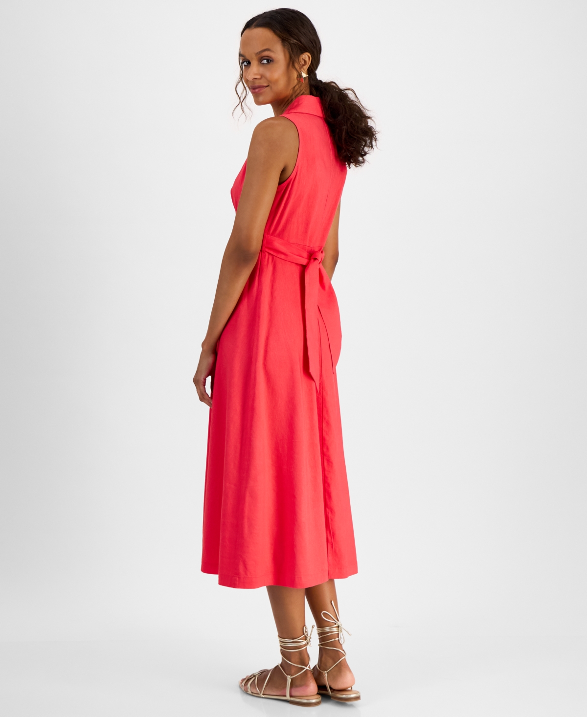 Inc International Concepts Petite Belted Linen-blend Sleeveless Shirtdress, Created For Macy's In Starfish Pink