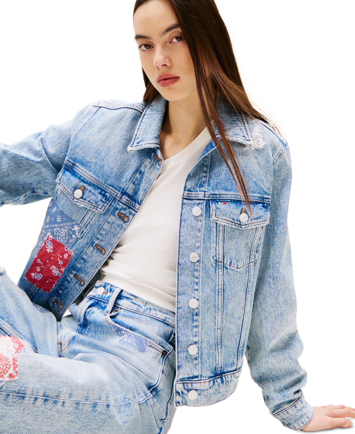 TOMMY JEANS WOMEN'S PATCHWORK CLASSIC DENIM TRUCKER JACKET 