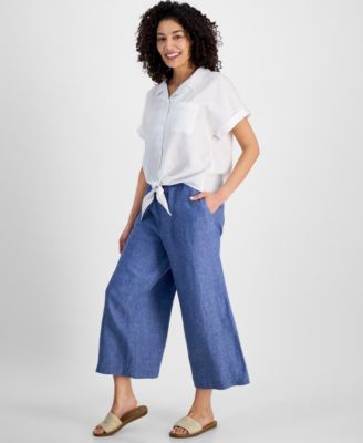 Petite Linen Tie-Front Top