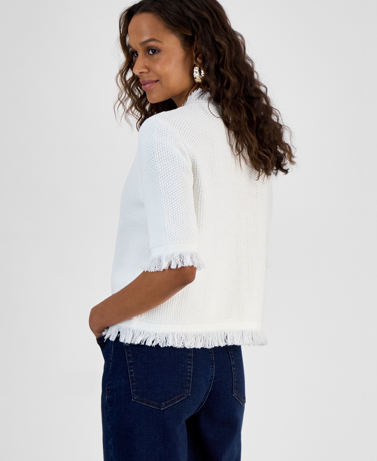 Inc International Concepts Petite Short-sleeve Cardigan, Exclusively At Macy's In White