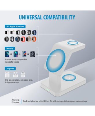 3-In-1 Wireless Charging Station for Phone, Apple Watch, and Apple Airpods with 4ft Cable