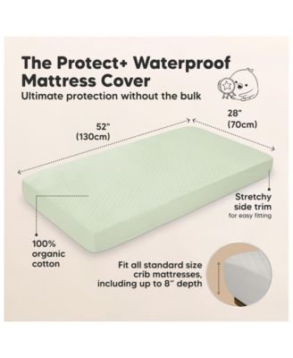 2-Pack Protect+ Waterproof Crib Mattress Protector Covers, Mavy Quilted Cotton Baby Mattress Topper, Toddler Crib Sheets
