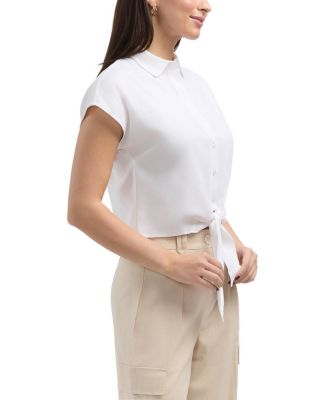 Women's Linen Blend Sleeveless Tie Hem Button Down Top