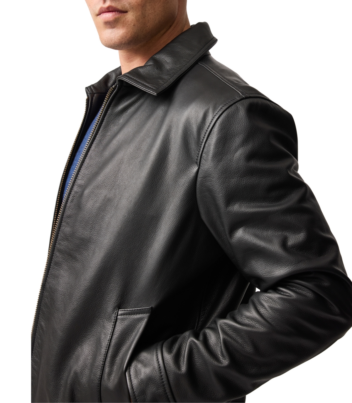 Rodd Gunn Men's Haymarket Zip Front Leather Jacket