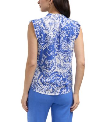 Women's Linen Blend Top With Ruffle Sleeve and Collar