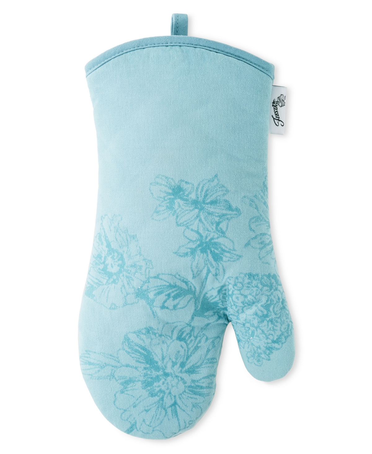 Botanical Floral Cotton Oven Mitt, 7" x 13" - Sky Blue