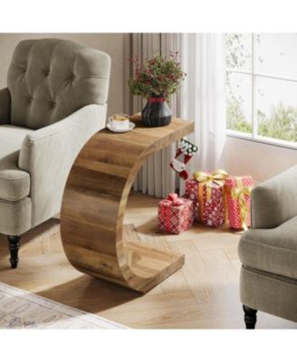 C-Shaped End Table, Wood Side Table for Couch Sofa Living Room Bedroom Small Space, Rustic Brown