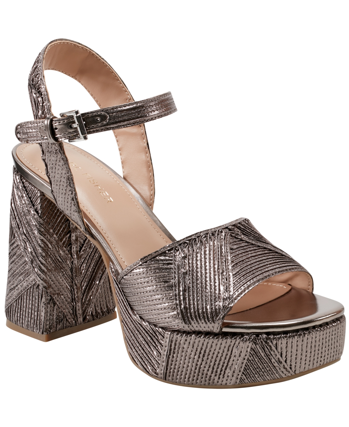 Women's Seleny Metallic High Block Heel Platform Sandals - Pewter