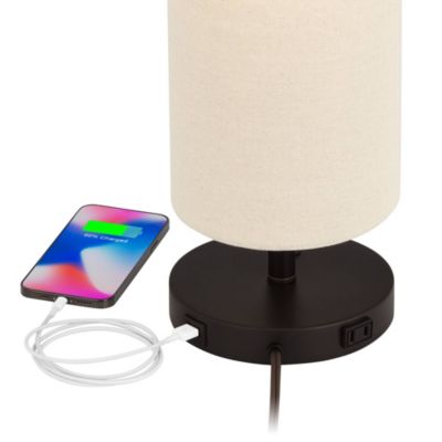 Heyburn Modern Accent Table Lamp 20" High Dark Bronze with USB and AC Power Outlet in Base Oatmeal Cylinder Shade for Bedroom Office Desk