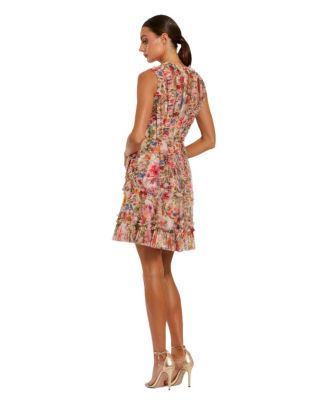 Women's Mesh Micro Ruffle High Neck Mini Dress