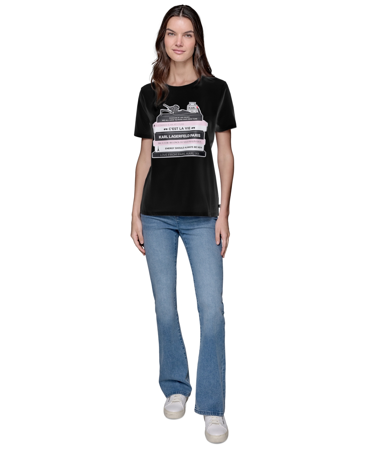 Shop Karl Lagerfeld Women's Karl's Library Crewneck Tee In Black