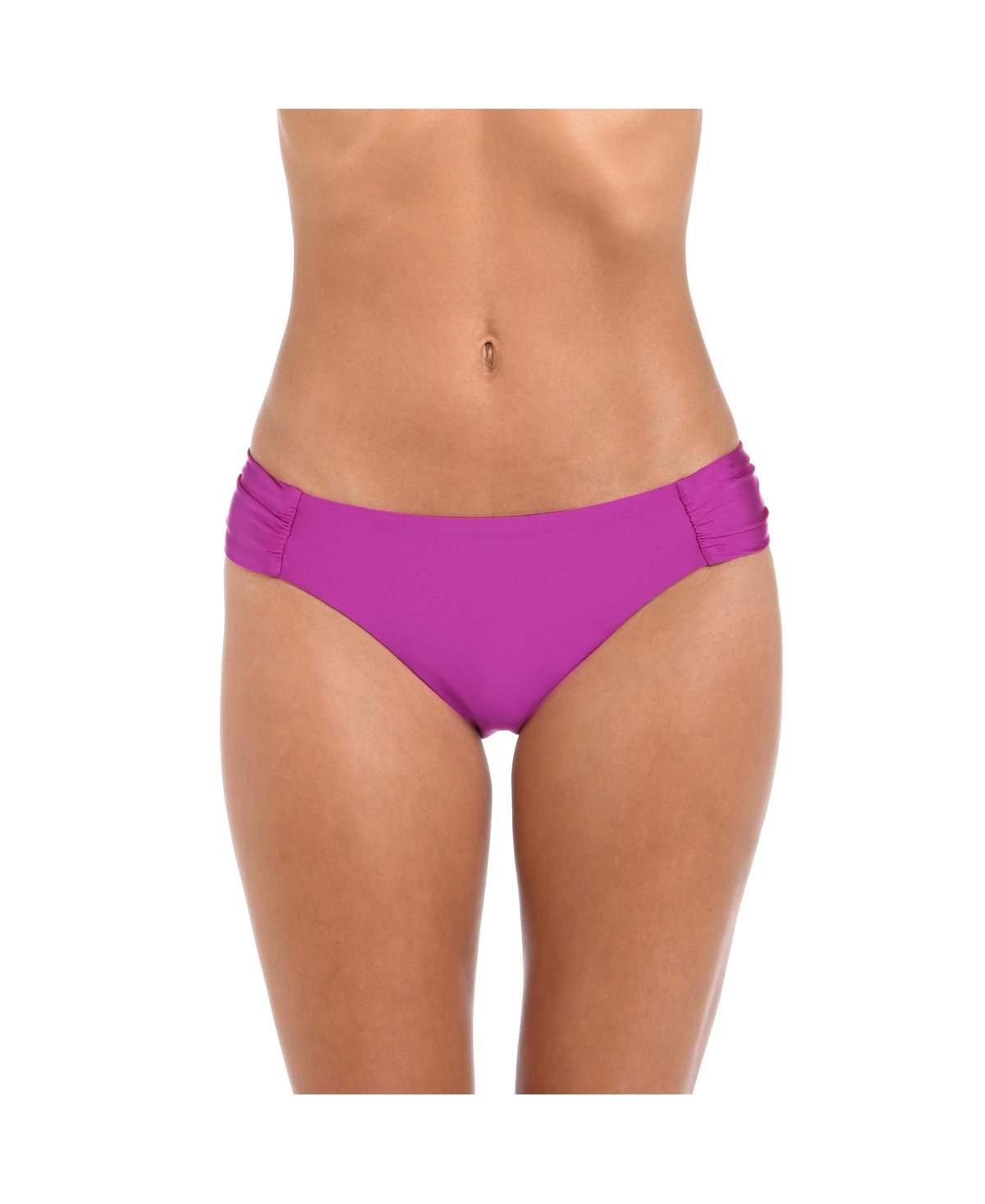Women's Bottoms Swim Sunshine Solids Shirred Side Hipster - Bright violet