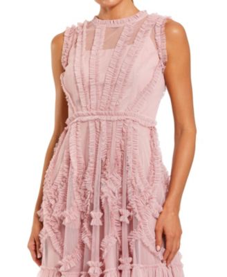 Women's High Neck Sleeveless Micro Ruffle Mini Dress