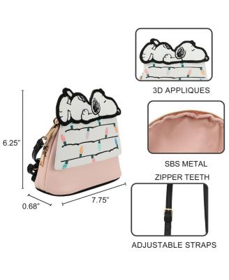 Snoopy Christmas Dog House Pink 7.75" Dome Crossbody Bag