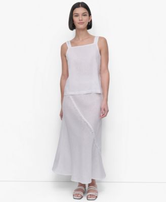 Dkny Womens Linen Tie Strap Tank Top Fringe Trim Skirt