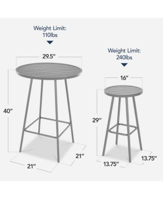 3-Piece Steel Patio Bar Height Round Bistro Set w/ Backless Stools, Slatted Design