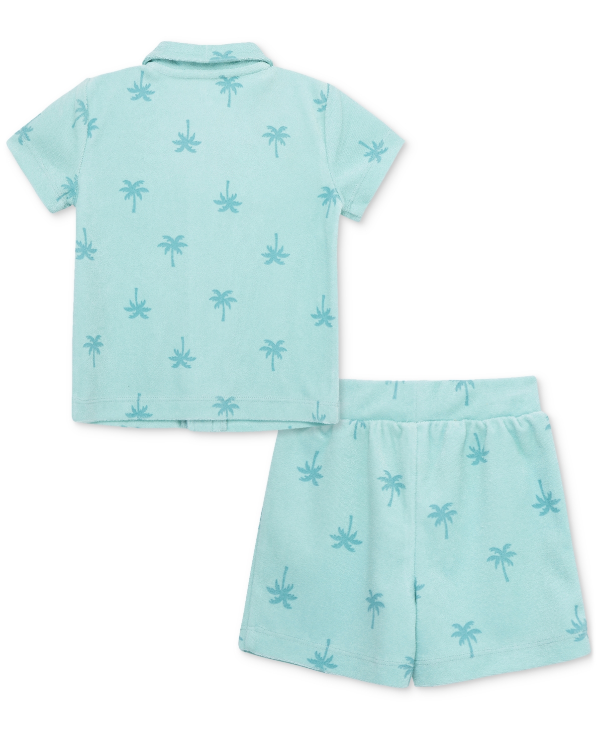 LITTLE ME BABY BOYS 2-PC. PALM TREE TERRY BUTTON-DOWN SHIRT & SHORTS SET 