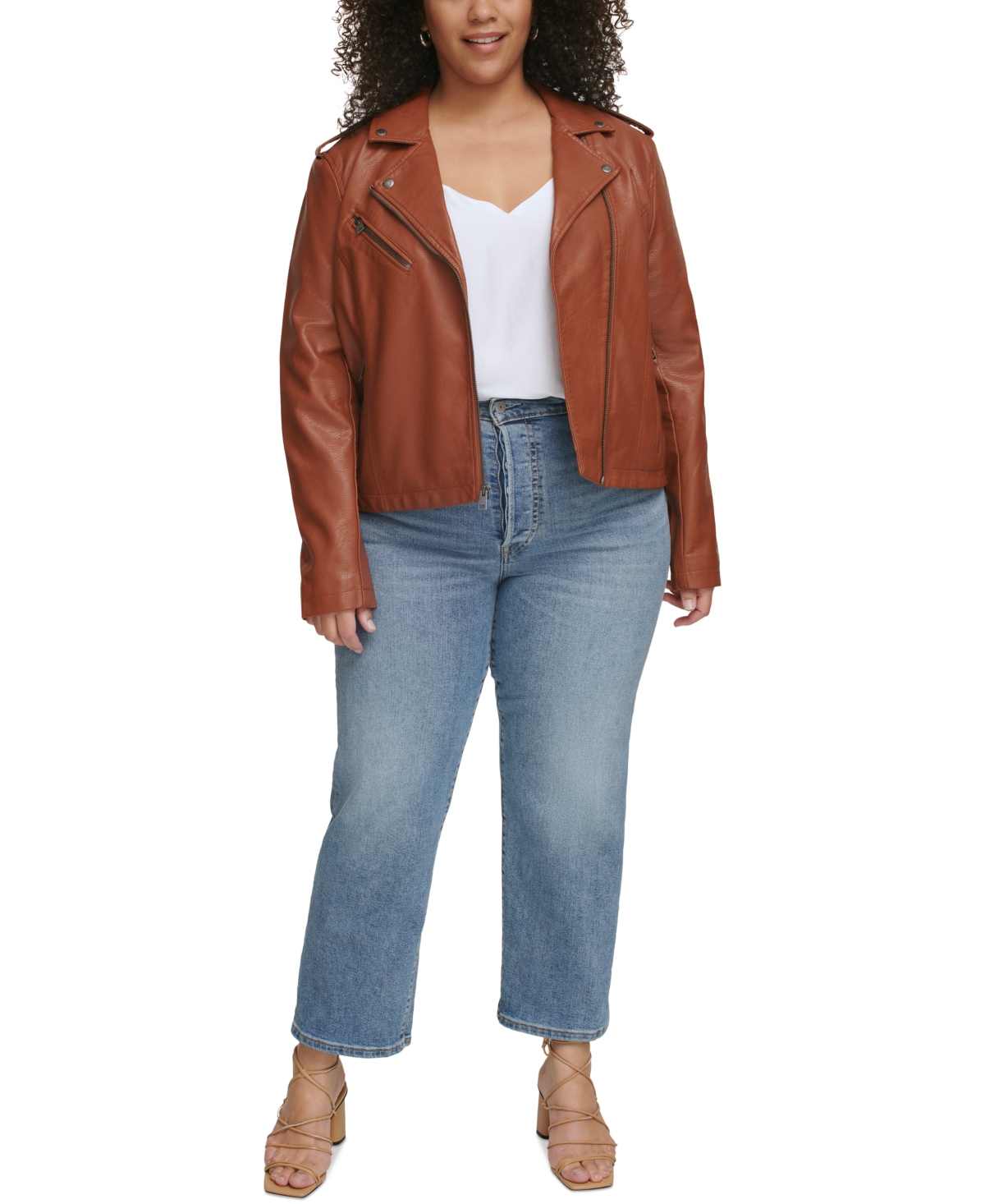 Levi's Plus Size Trendy Faux Leather Moto Jacket In Camel