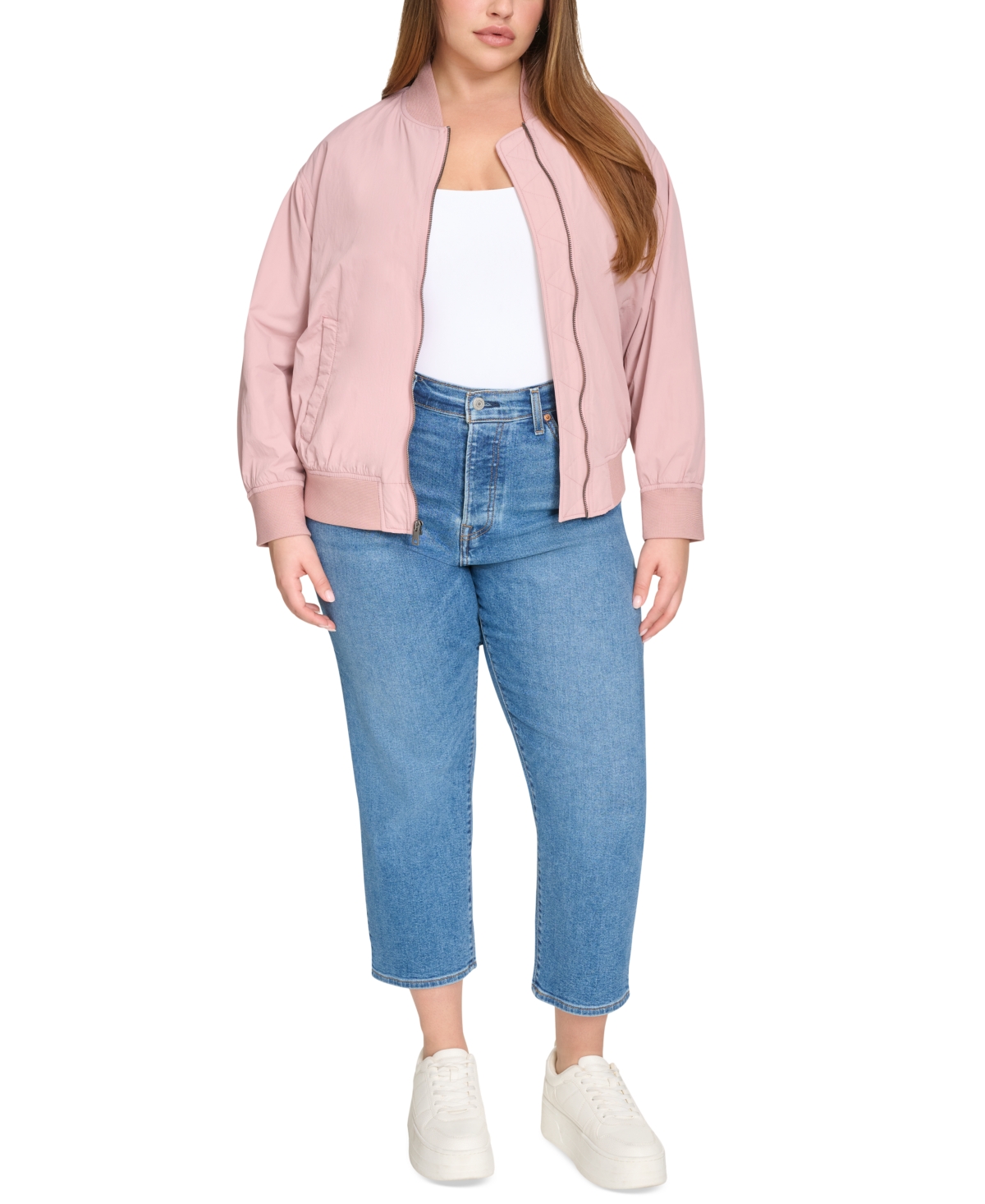 Levi's Trendy Plus Size Lightweight Zip-front Bomber Jacket In Dusty Rose