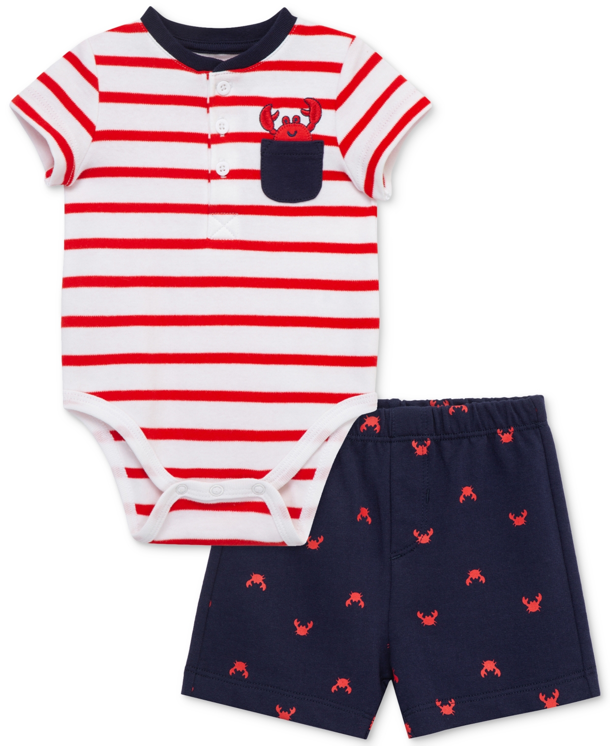 LITTLE ME BABY BOYS 2-PC. CRAB STRIPE BODYSUIT & SHORTS SET 