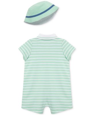 Baby Boys 2-Pc. Embroidered Cotton Romper & Bucket Hat Set