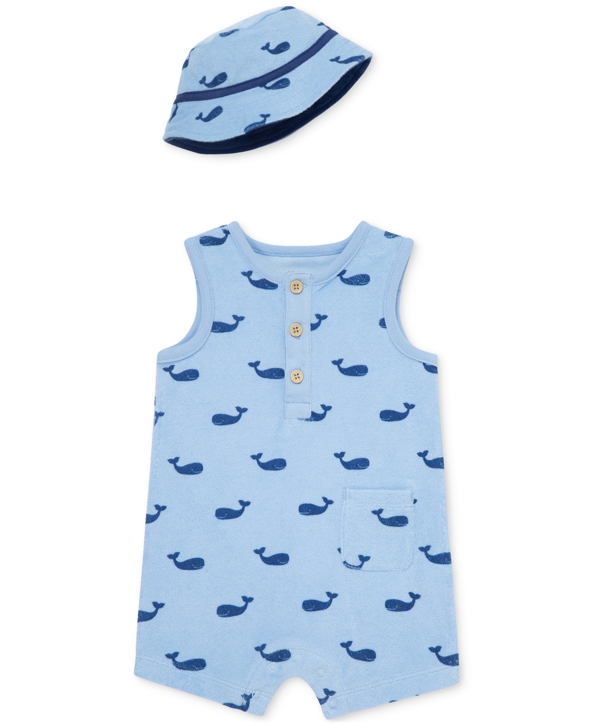 Little Me Baby Boys 2-pc. Whale Romper & Bucket Hat Set