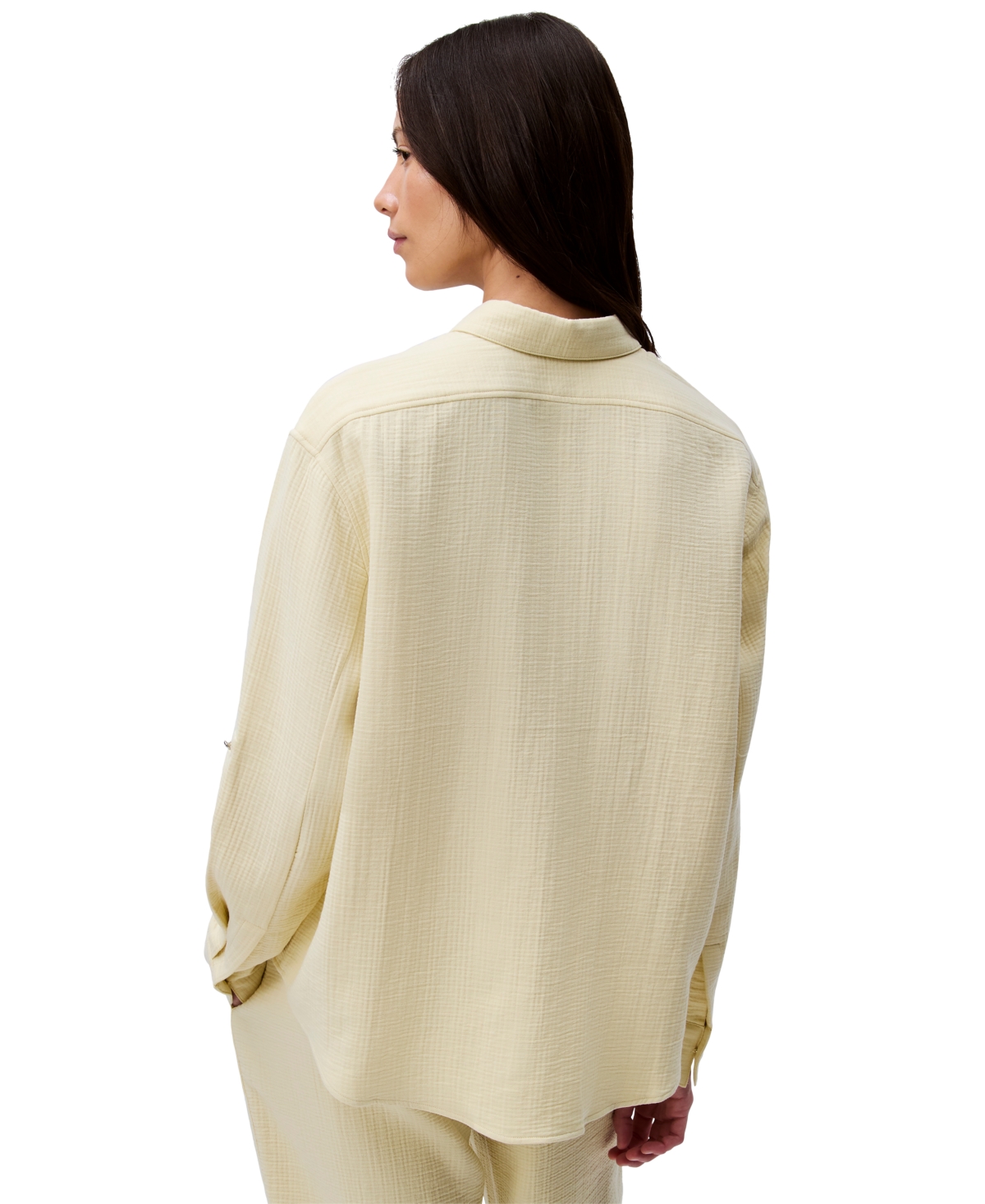 Calvin Klein Jeans Est.1978 Women's Double Gauze Roll-tab-sleeve Button-down Shirt In White