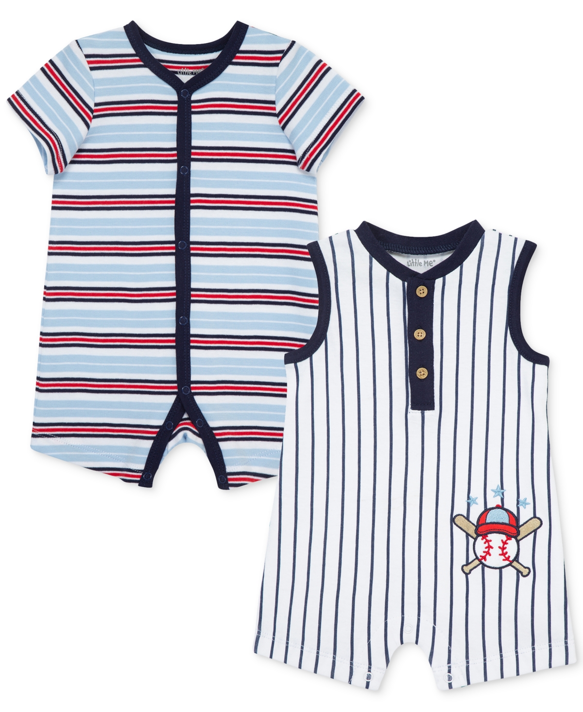 Little Me Baby Boys Baseball Stripe Rompers, Pack Of 2